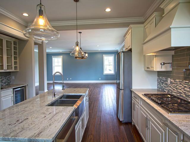 The quartz countertops are manufactured from recycled materials.