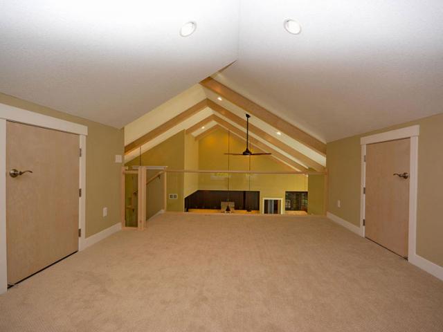 The vaulted ceilings are insulated with 2 inches of closed-cell spray foam plus blown cellulose for a thick blanket of thermal protection to help keep this loft space warm in the winter and cool in the summer.