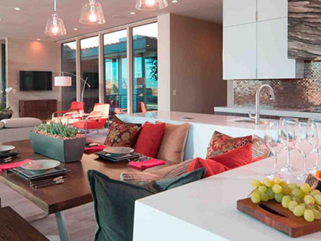 A heat recovery ventilator provides filtered conditioned fresh air throughout the home while exhaust fans in the kitchen and bathrooms provide spot exhaust ventilation.