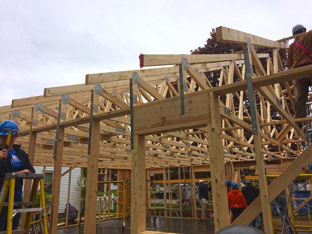 Every roof truss is anchored to a wall stud with hurricane strapping to help resist uplift in high winds.