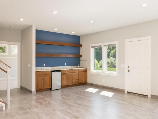 All of the home's light fixtures are equipped with LED bulbs, and the ceiling fixtures are surface-mounted, low-profile LED fixtures rather than recessed can lights.