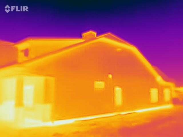 This infrared image shows how well the rigid foam insulation stopped thermal bridging through the walls.