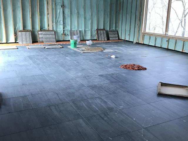 The 2-by-6, 16-inch on-center framed walls for the four-story home were insulated with spray foam on the inside and rigid foam on the exterior.