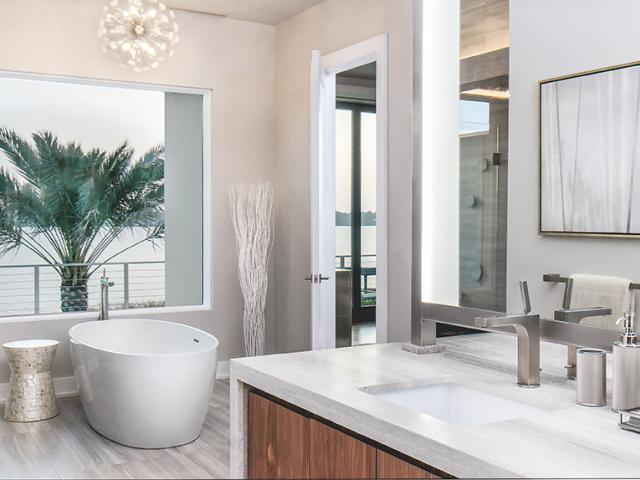 High-efficiency fixtures reduce water usage.