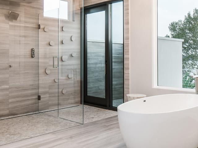 An outdoor shower helps keep humidity out of the house.