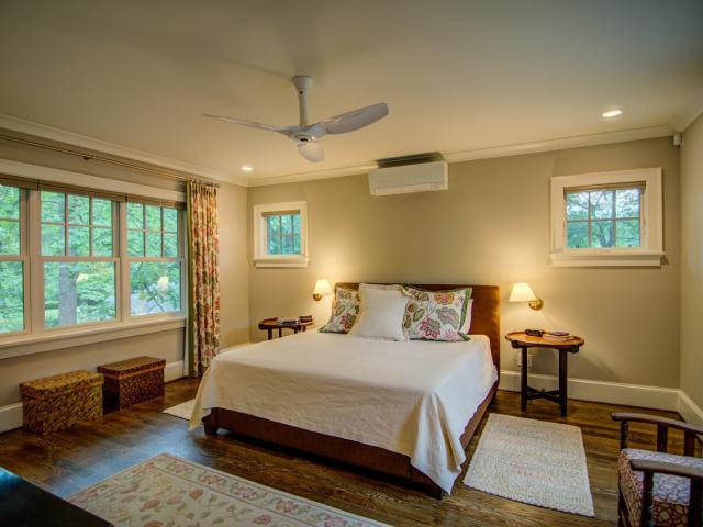 Three ductless mini-split heat pumps provide efficient heating and cooling for the entire home.