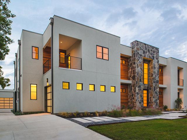 White stucco walls reflect the sun, helping to minimize heat gain.