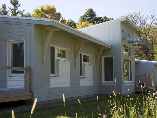 The wall panels for the home were constructed in a factory.
