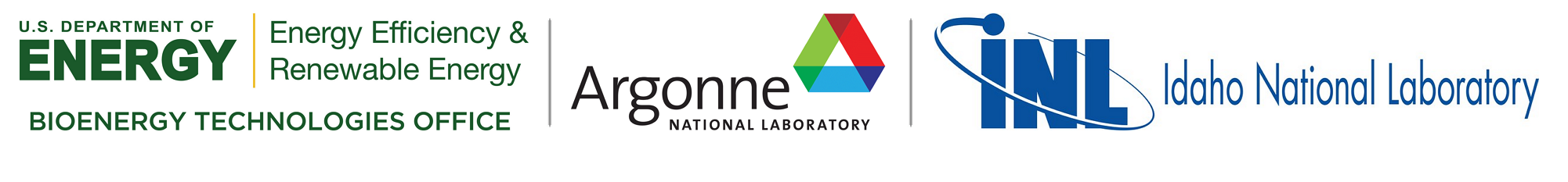 EERE - Bioenergy logo, Idaho National Lab Logo, Argonne National lab logo