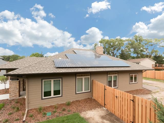 A 4.9-kilowatt solar electric system helps the home achieve a Home Energy Rating System (HERS) score of 22; without the solar electric system, the high-efficiency home would achieve a HERS score of 47.