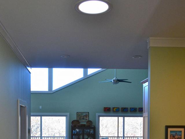 Solar tubes bring daylight into interior spaces in the home.