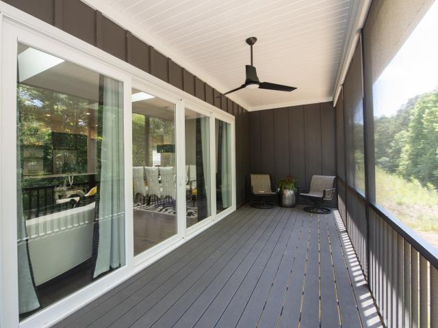 Porches and overhangs protect doors and windows from rain and high overhead summer sun.