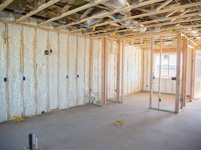 The home's 2-by-6 walls are filled with R-22 of open-cell spray foam, which insulates and air-seals the exterior walls.