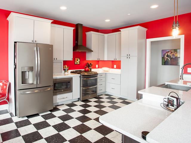 The kitchen is equipped with energy- and water-saving ENERGY STAR appliances, many of which were installed lower to be wheelchair accessible.