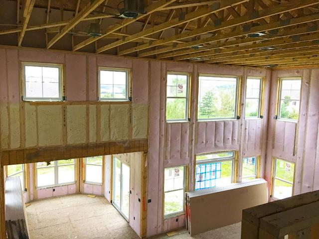 The walls of the home are filled with a blanket of R-23 blown cellulose insulation.