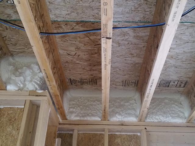 Rim joists were insulated with R-20 of open-cell spray foam.