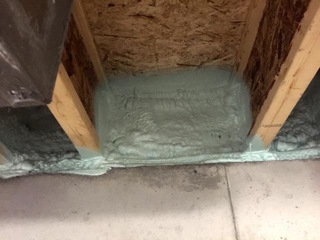 The builder used spray foam in difficult-to-air-seal spots like the rim joists.