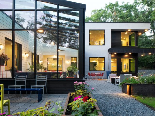 The large triple-pane windows let in plenty of light but won't transfer much heat thanks to three layers of low-emissivity coatings.