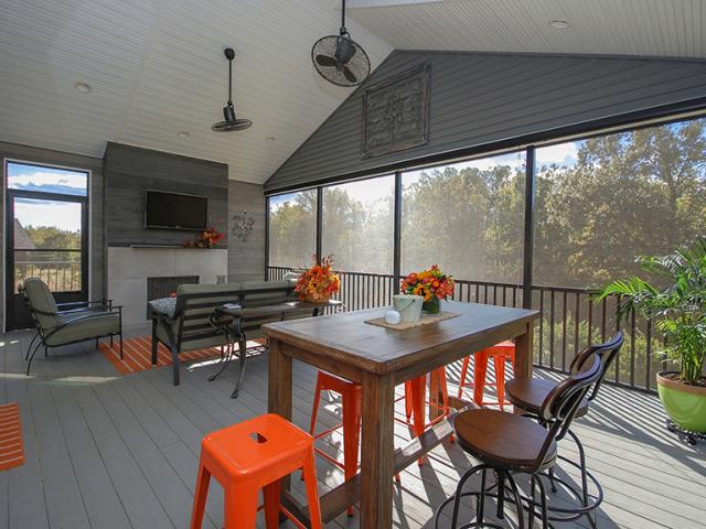 The large screened porch is equipped with ENERGY STAR ceiling fans to provide a naturally cool place to relax without using air conditioning.