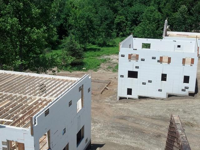 Insulated concrete forms are hollow foam blocks that stack like bricks to form walls that are reinforced with steel rebar and filled with concrete. The walls are fire-, pest-, wind-, and earthquake-resistant and so airtight and insulated that they can maintain stable indoor temperatures for days without power.