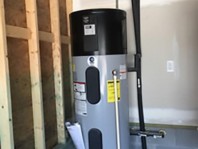 The heat pump water heater provides efficient hot water.