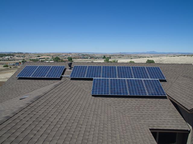 The home is equipped with 3.64 kW of solar photovoltaic panels on the roof plus a 10-kW battery that can store surplus power when the sun is high for use when the sun goes down, extending the time the home is operating off its own power to more than 18 hours a day.