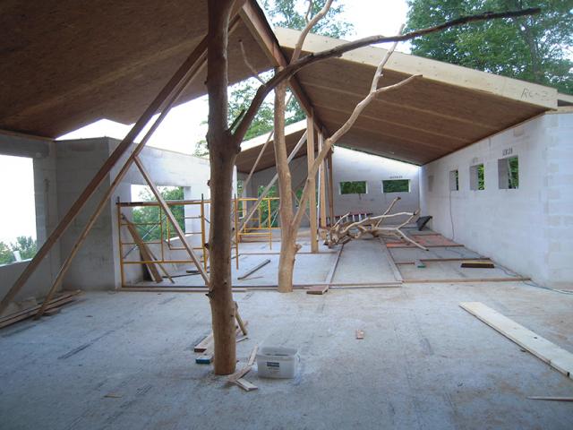 The roof consists of 12-inch structural insulated panels (SIPs).