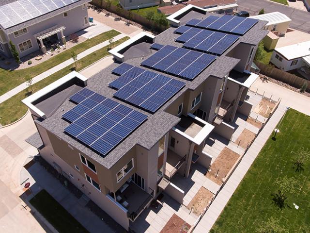 The simple shed roofs allowed Philgreen to install up to 5.46 kW of solar panels on the roofs of these townhomes.