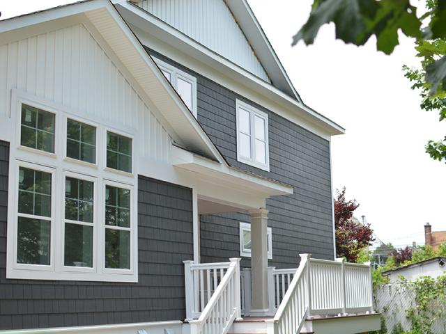 Covered porches protect the entryways from rain and snow.