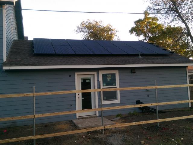 The 3.5 kW of solar electric panels installed on the roof contribute to the $1,905 in annual energy savings the homeowners will experience in this home compared to a home built to the 2009 energy code.