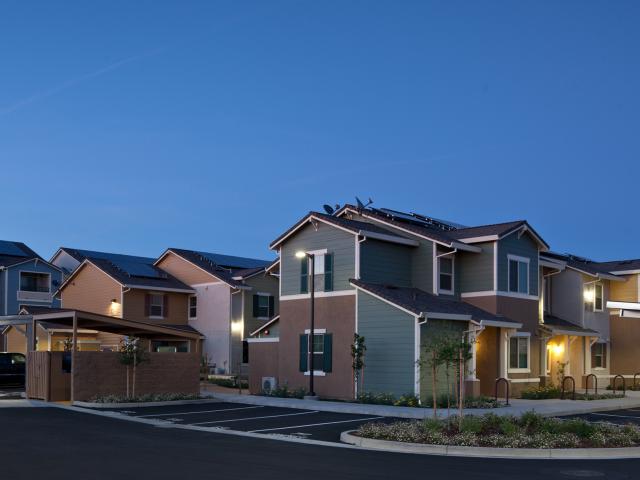 Mutual Housing built this 62-unit multifamily affordable housing development near Sacramento, California, to the performance criteria of the U.S. Department of Energy Zero Energy Ready Home (ZERH) program.