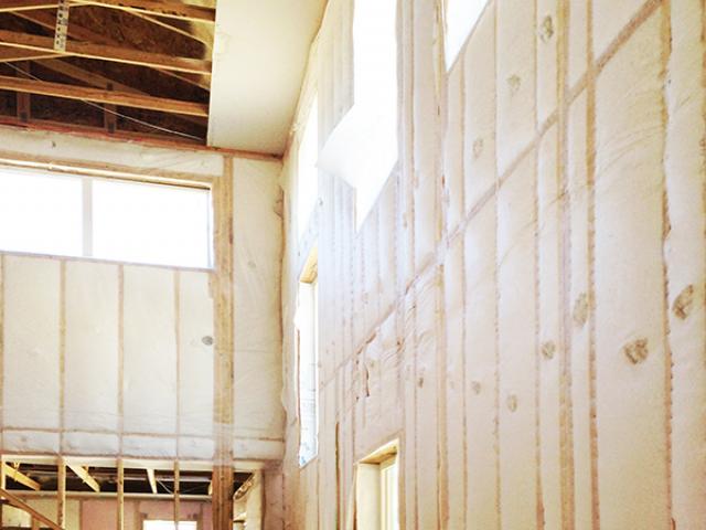 The high-efficiency advanced wall framing uses less lumber, leaving more room in the walls for the blown-in fiberglass insulation.