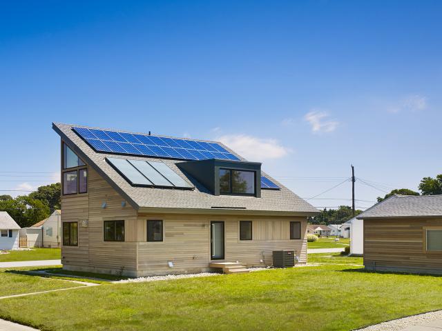 The south-facing roof provides adequate space for both a solar electric system and solar thermal hot water system.