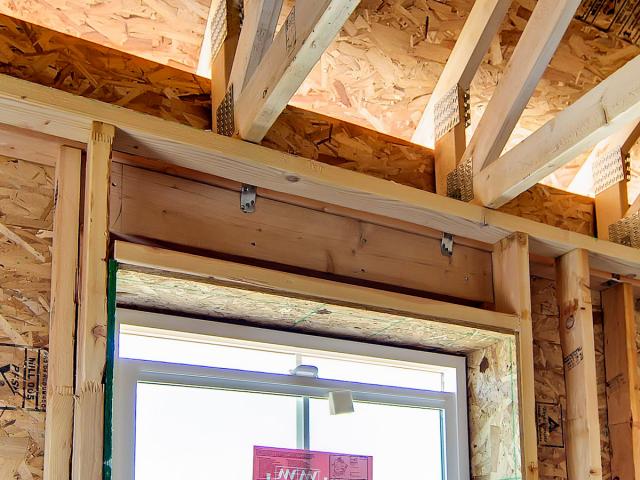 High-efficiency advanced framing techniques reduce the lumber use while providing more room for insulation. This includes high-efficiency window framing and single rather than multiple studs and open headers.