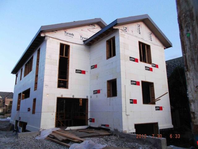 This home is built with insulated concrete foam (ICF) construction. ICFs are hollow foam insulation blocks that are glued together and filled with steel reinforcing bar and concrete to form sturdy walls that are resistant to pests, storms, wildfires, and severe winter storms.